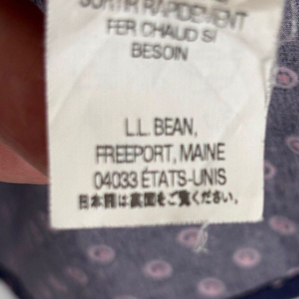 L.L. Bean Navy Blue Pink Polka Dot Button Down Shirt Women's XL Cotton Stretch - Picture 5 of 11